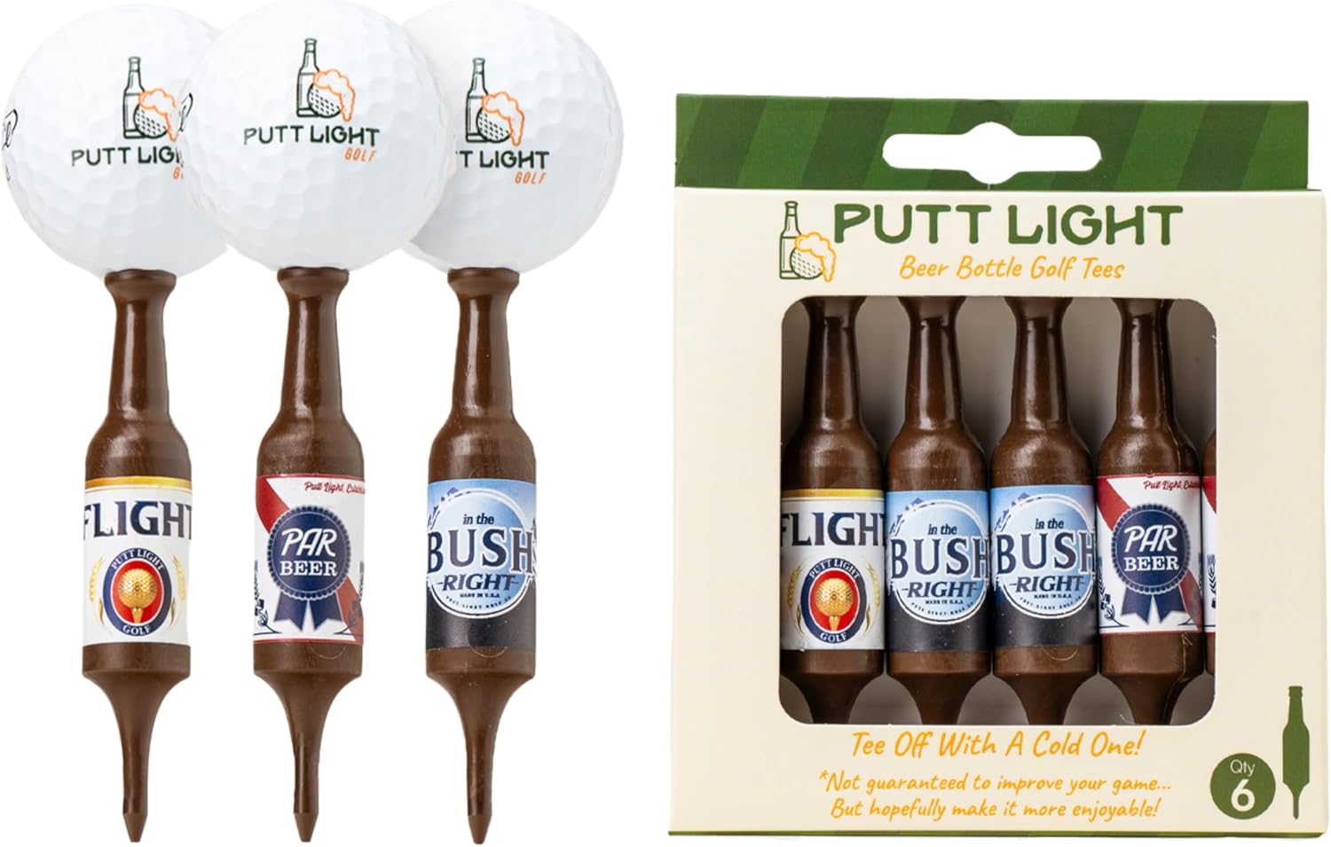 Beer Bottle Golf Tees, Virtually Unbreakable and Recyclable Plastic Golf Tee 6 Pack, Golf Gift for Men, Bachelor Party Novelty Gift, for Golfers,3-1/4" Tall
