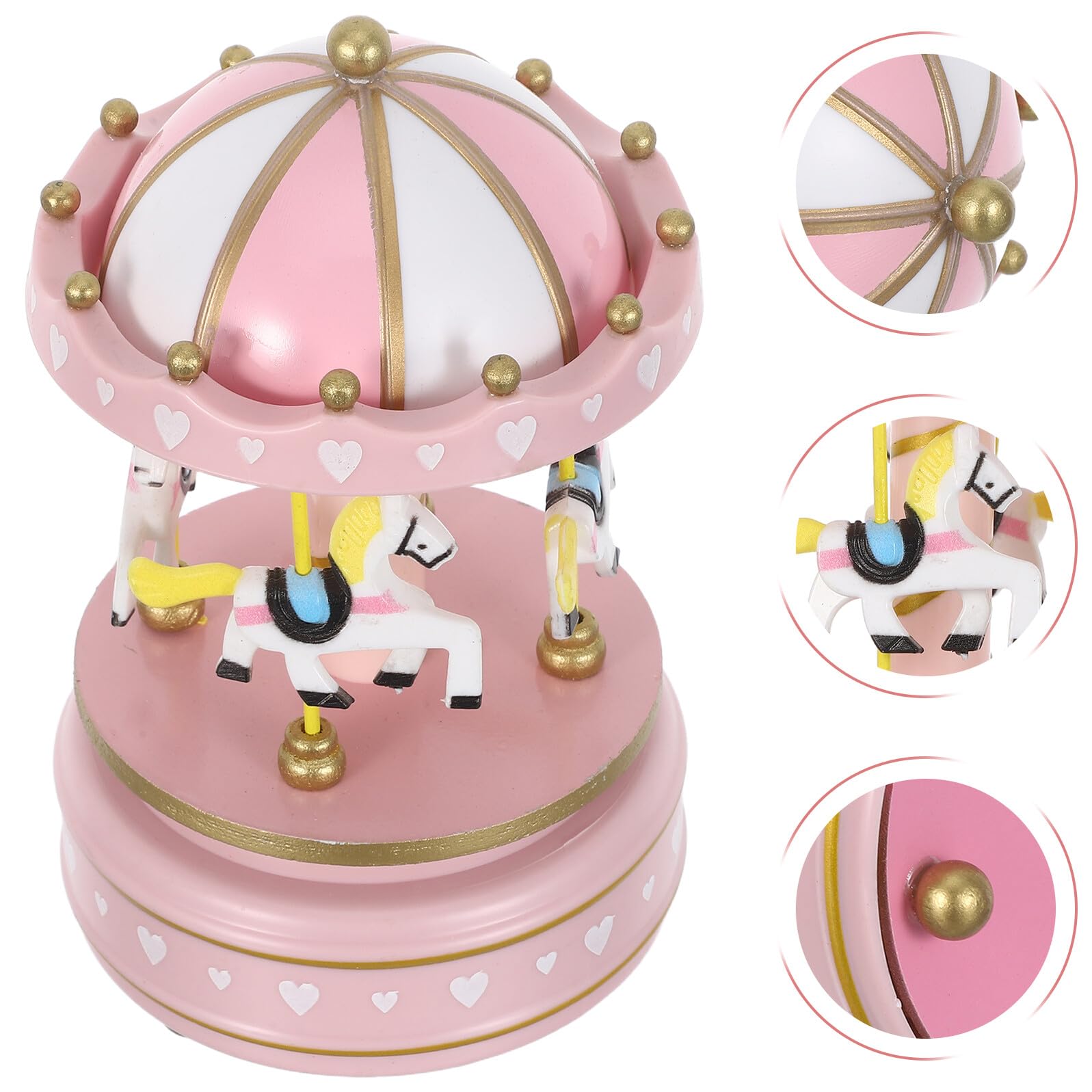 Caja de Música Carrusel Giratoria para Niña con Caballos Color Rosa Tamaño 3 de Madera y Plástico Caja Musical Mecánica de Cuerda Adecuado para Obsequio de Cumpleaños y
