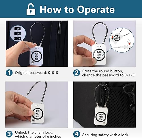 Miniatura 3 de Candado de combinación de 2 piezas para casilleros escolares, cerraduras de cable de viaje, cerradura de tienda de campaña y bolsa, cerradura segura