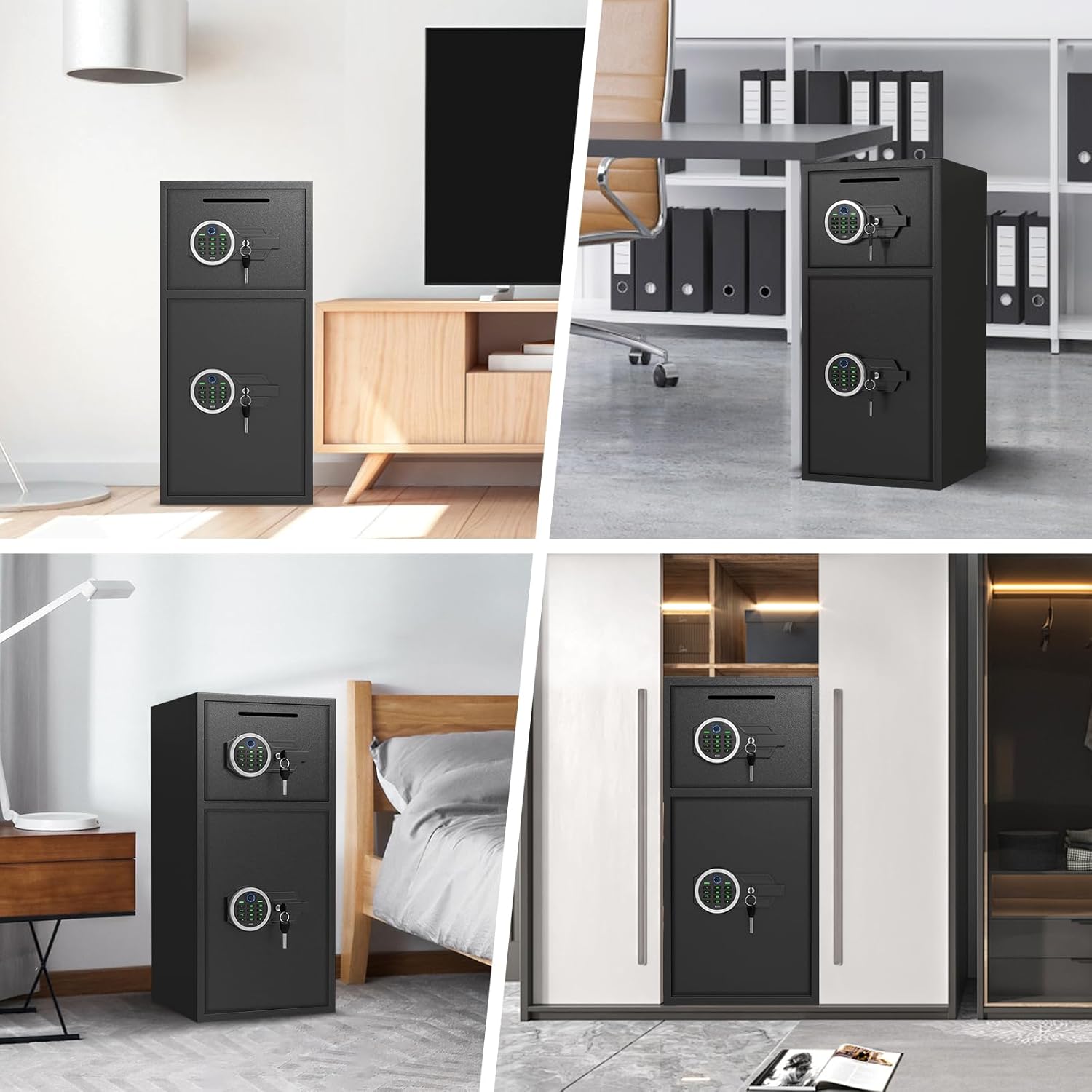 6.0 Cuft Extra Large Home Safe Box Fireproof Waterproof, Biometric Fingerprint Home Security Safe Box with Adjustable Shelf & Deposit Slot, Money Safes with Backlit Keypad & Dual Alarm for Home Office