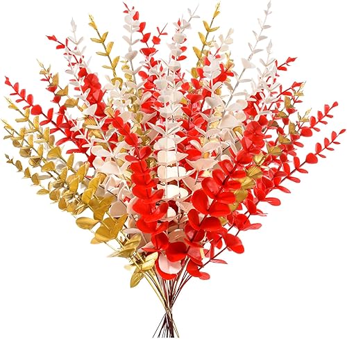 Miniatura 1 de 30 tallos de eucalipto artísticos de Navidad, relleno de ramo de eucalipto artificial para Navidad, ramo de flores artificiales de Navidad para
