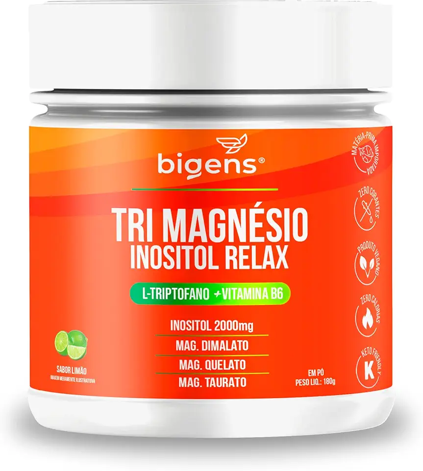 Tri Magnésio (dimalato, quelato, taurato) Inositol Relax, 180g, Bigens (Limão)