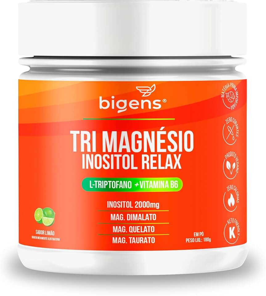 Tri Magnésio (dimalato, quelato, taurato) Inositol Relax, 180g, Bigens (Limão)
