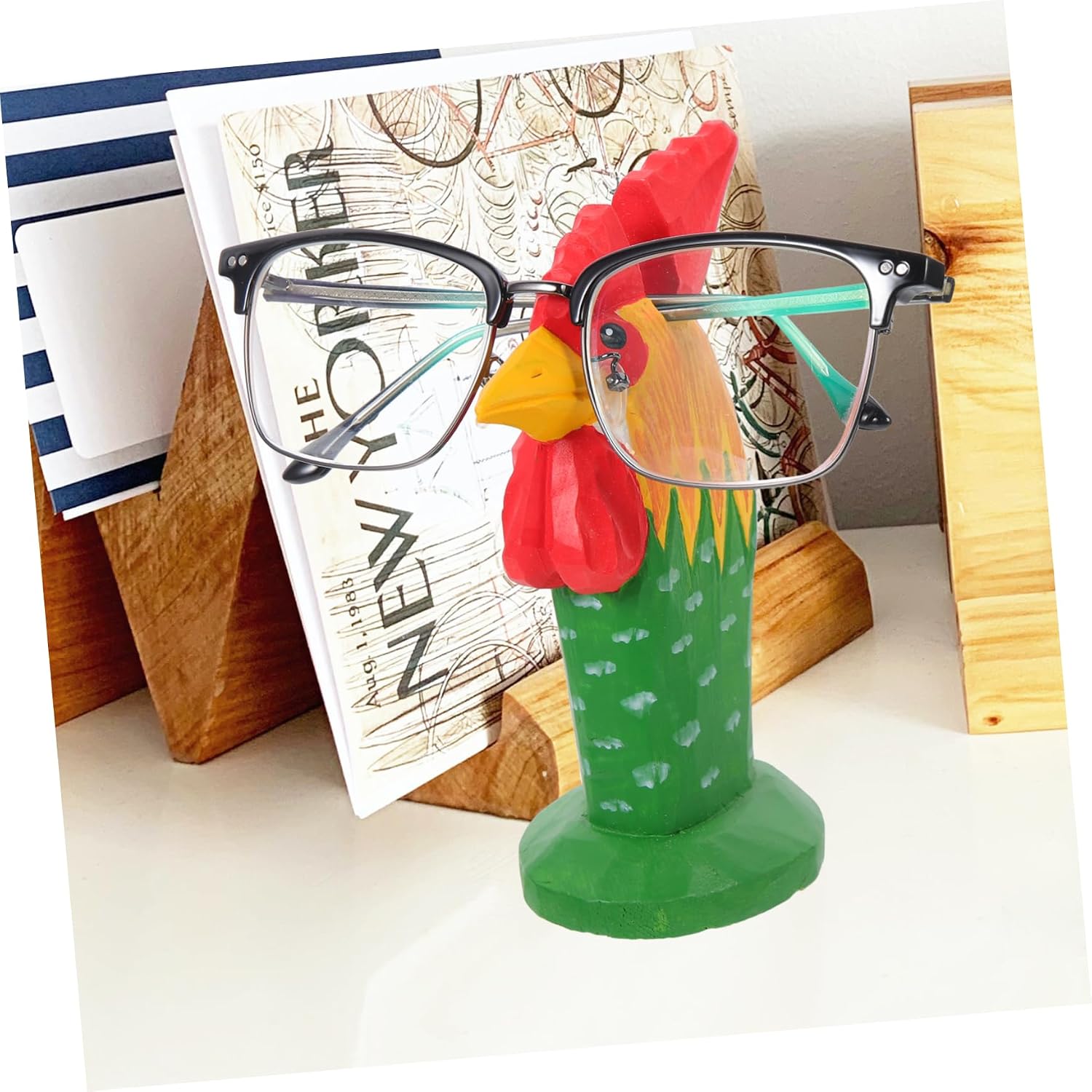 Garneck Es Holder Stand Chicken Wooden Glasses Holder Animal Statue Decorative Ornament Eyeglasses Display