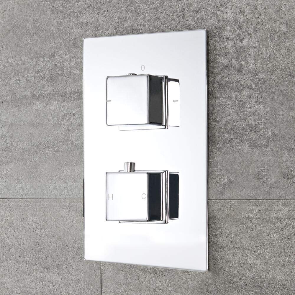 Mice - Conjunto para ducha con un rociador de techo de diseño moderno con efecto lluvia y el rociador de 30x30cm, mango cuadrado - Griferia de baño - Duchas empotradas techo con griferia Termostatica