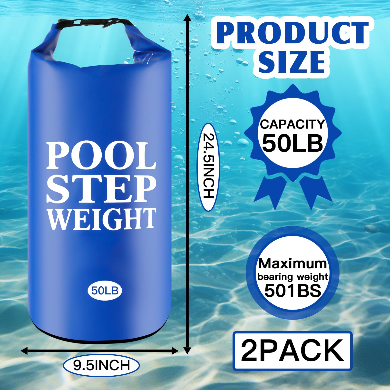 2 pesi blu per piscina, 22,7 kg, in PVC, impermeabili, per piscine, sacchi di sabbia, pieghevoli, per piscine interrate e fuori terra