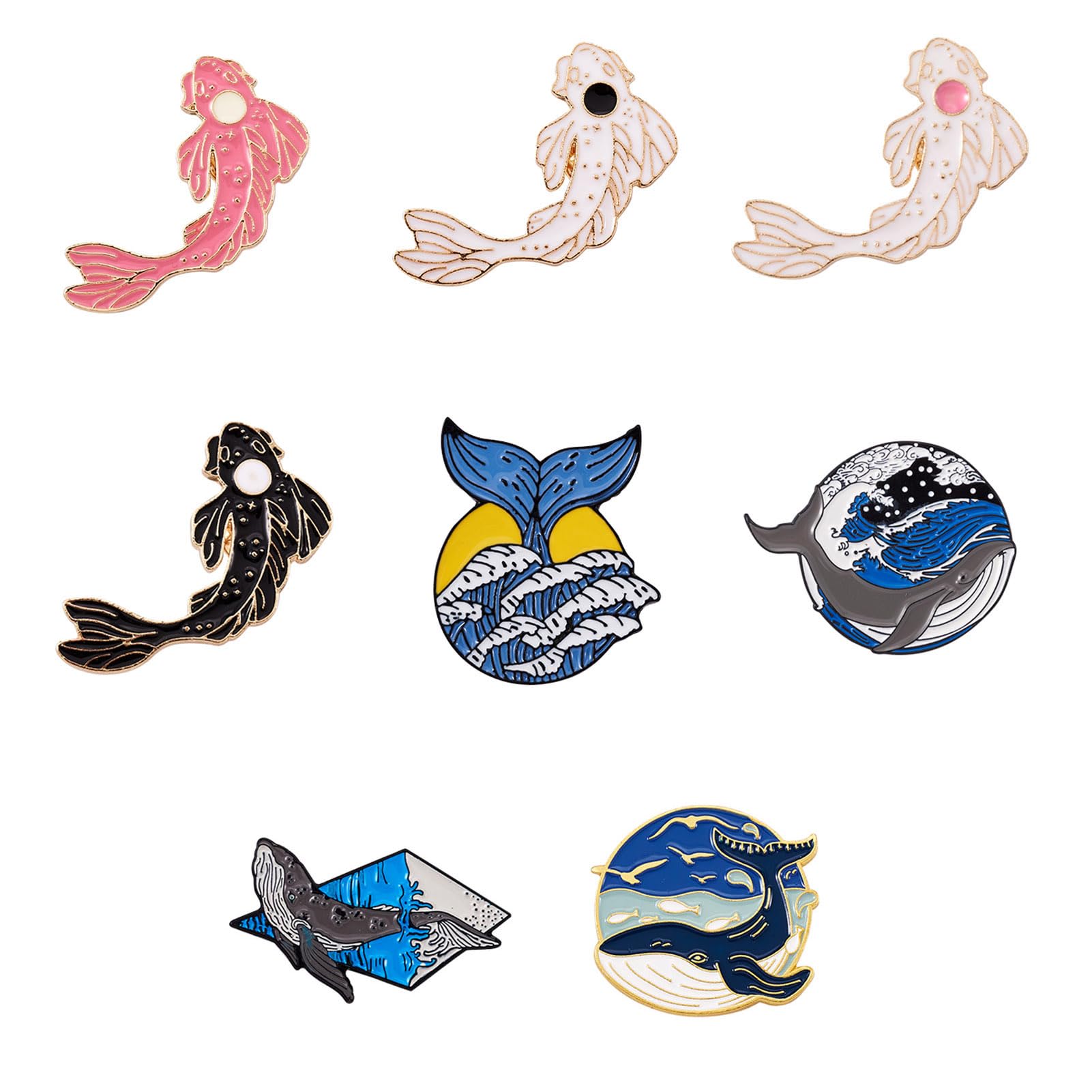 12pcs Whale Dolphin Enamel Pins Set Fish Shark Sea Wave Adventure Zinc Alloy Lapel Brooch Novelty Cute Badges for Clothing Backpack Decorative Findings