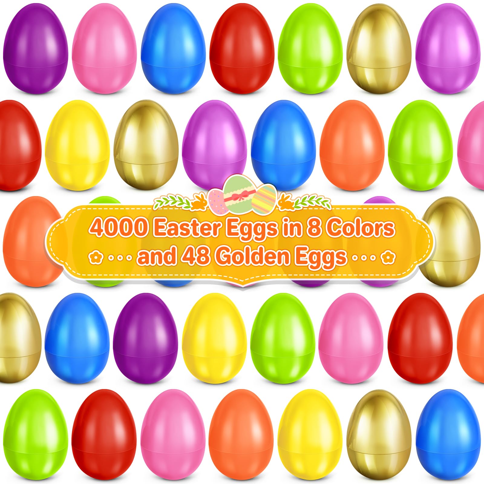 Shemira 4000 huevos de Pascua de plástico de 2.3 pulgadas más 48 huevos de Pascua dorados, huevos de Pascua vacíos rellenables, huevos de plástico a granel para relleno de cesta de Pascua, recuerdo de