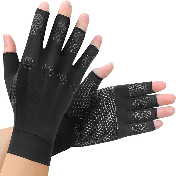 Arthrose Handschuhe mit Kupfer, Fingerunterstützung Fingerlose Kompressionshandschuhe Ergonomische für Arbeit Schlafen Sport,Damen und Herren - 1