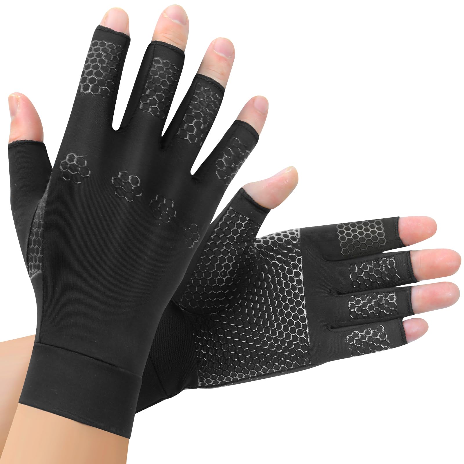 AovYoo Arthrose Handschuhe mit Kupfer, Fingerunterstützung Fingerlose Kompressionshandschuhe Ergonomische für Arbeit Schlafen Sport,Damen und Herren