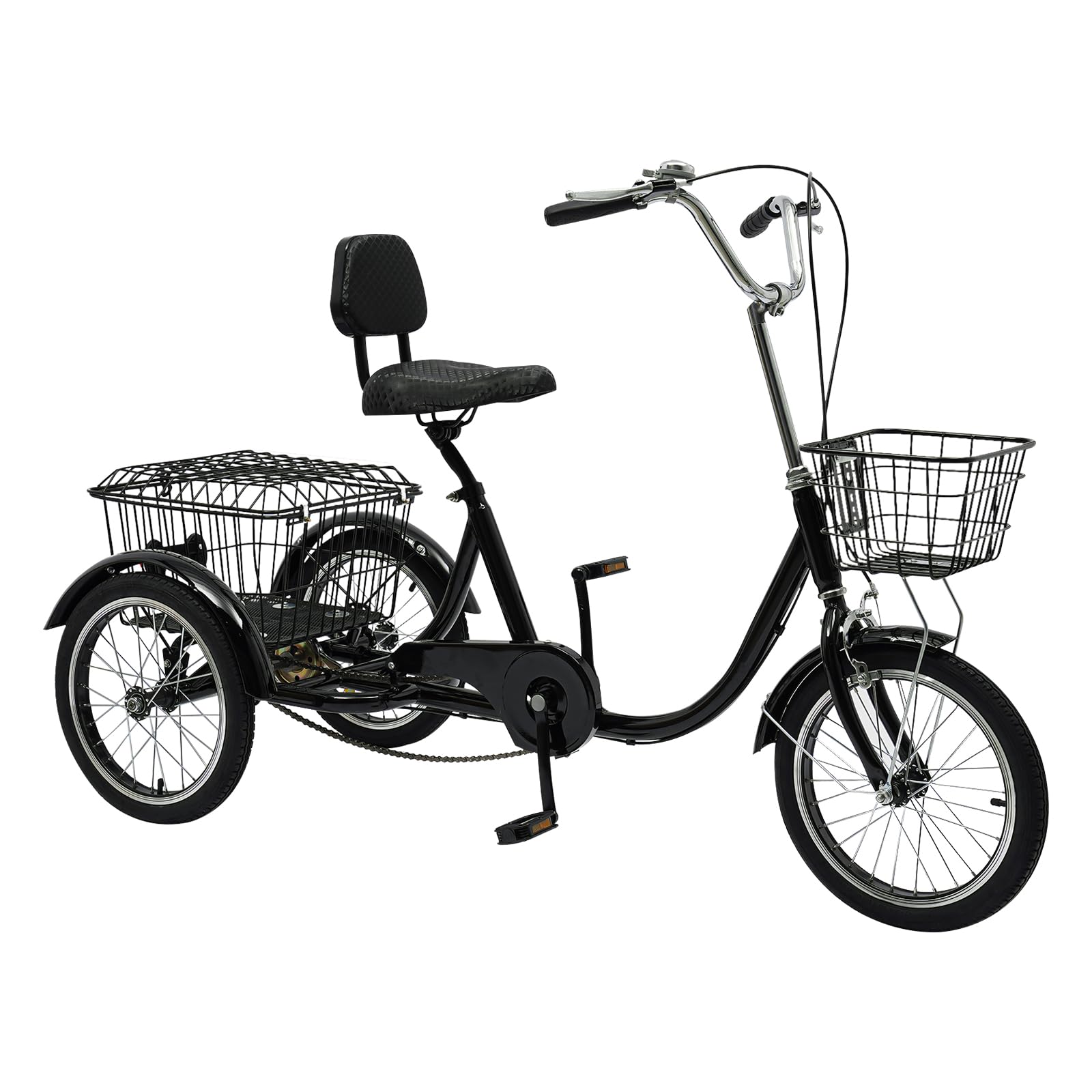 Triciclo para adultos de acero al carbono de 3 ruedas con cesta de la compra de hasta 330,69 libras, triciclo de altura regulable, bicicleta de crucero para personas mayores, color negro