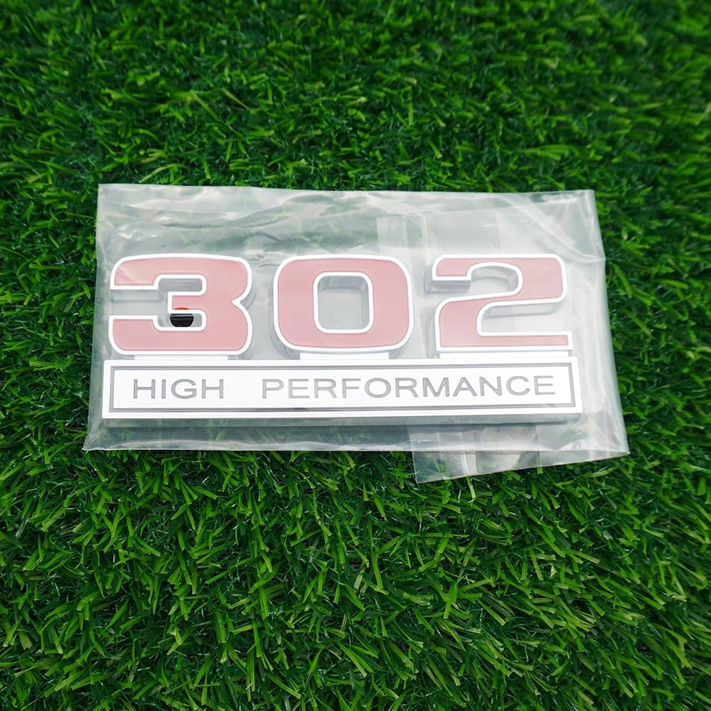Pair Set 5.0 Liter 302 Engine High Performance Emblems 3D Badge Decals Stickers Nameplate Cars Trucks (Red Silver Black)