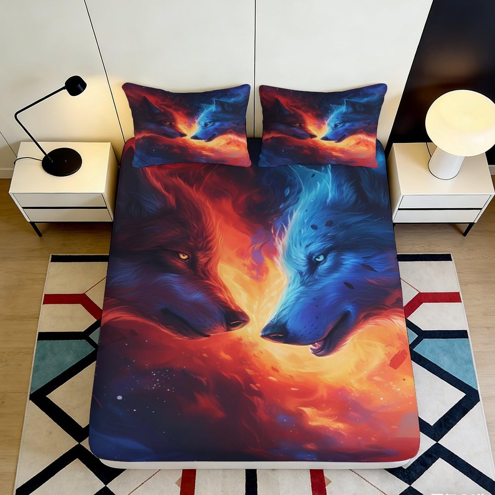 3D Printed Seagull Sunset Fitted Sheet Microfiber Deep Pocket Bedroom Bedding Full Wrap Sea View Mattress Fitted Cover Washable for Adults 200x200x25cm