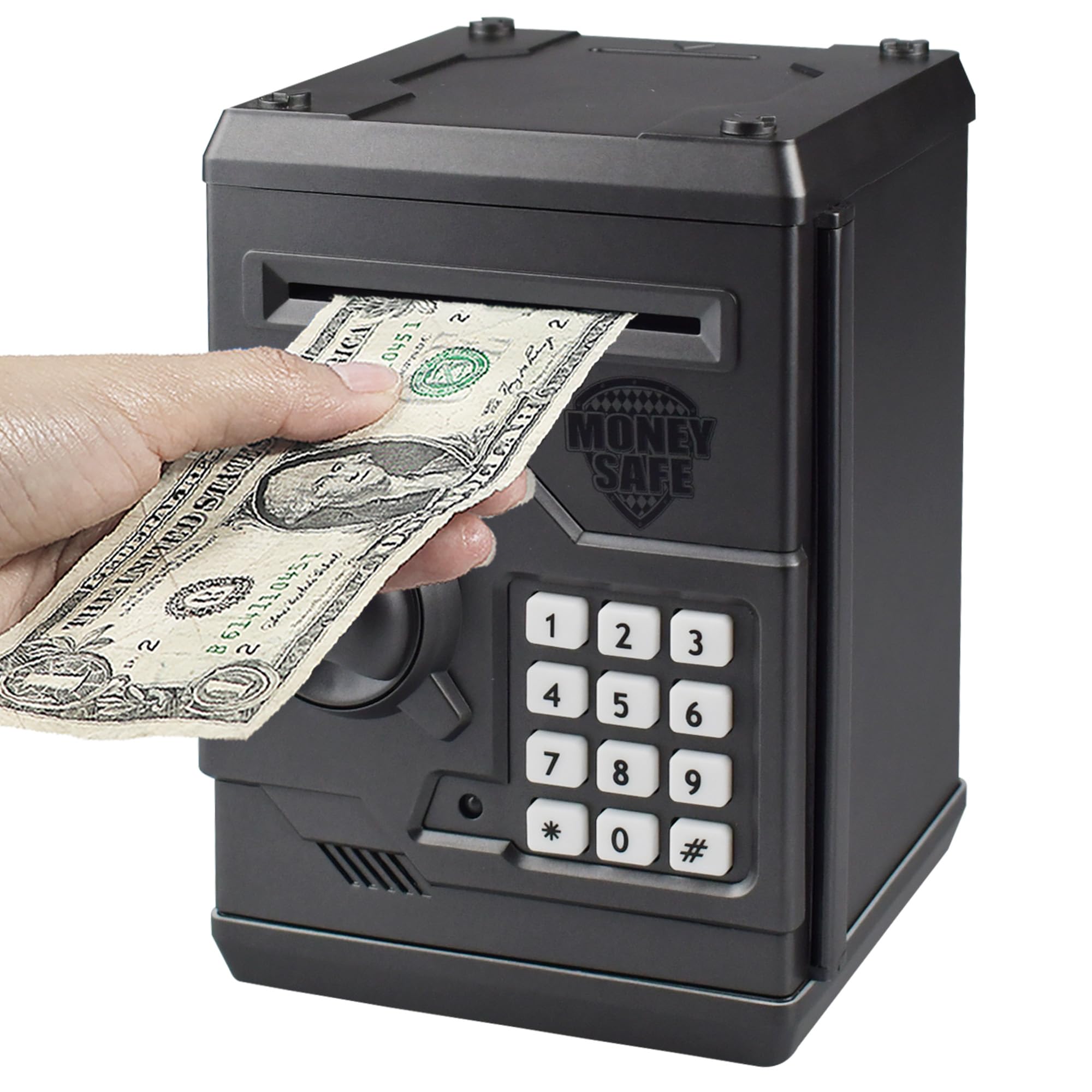 HUSAN Piggy Banks Money Banks for Kids, Electronic Password Code Money Banks ATM Banks Box Coin Bank for Children Boys and Girls (Iron Gray)