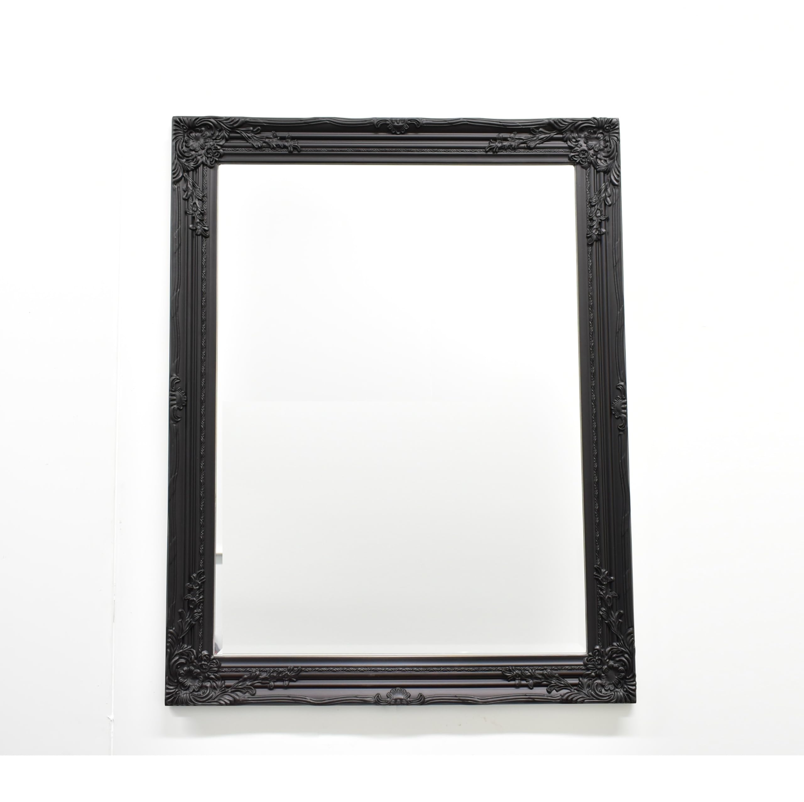 Biznest 94x74cm LARGE FRENCH VINTAGE ANTIQUE BAROQUE INSPIRED ORNATE WALL MIRROR FRENCH HALLWAY BATHROOM WOODEN HOME DÉCOR (Black)