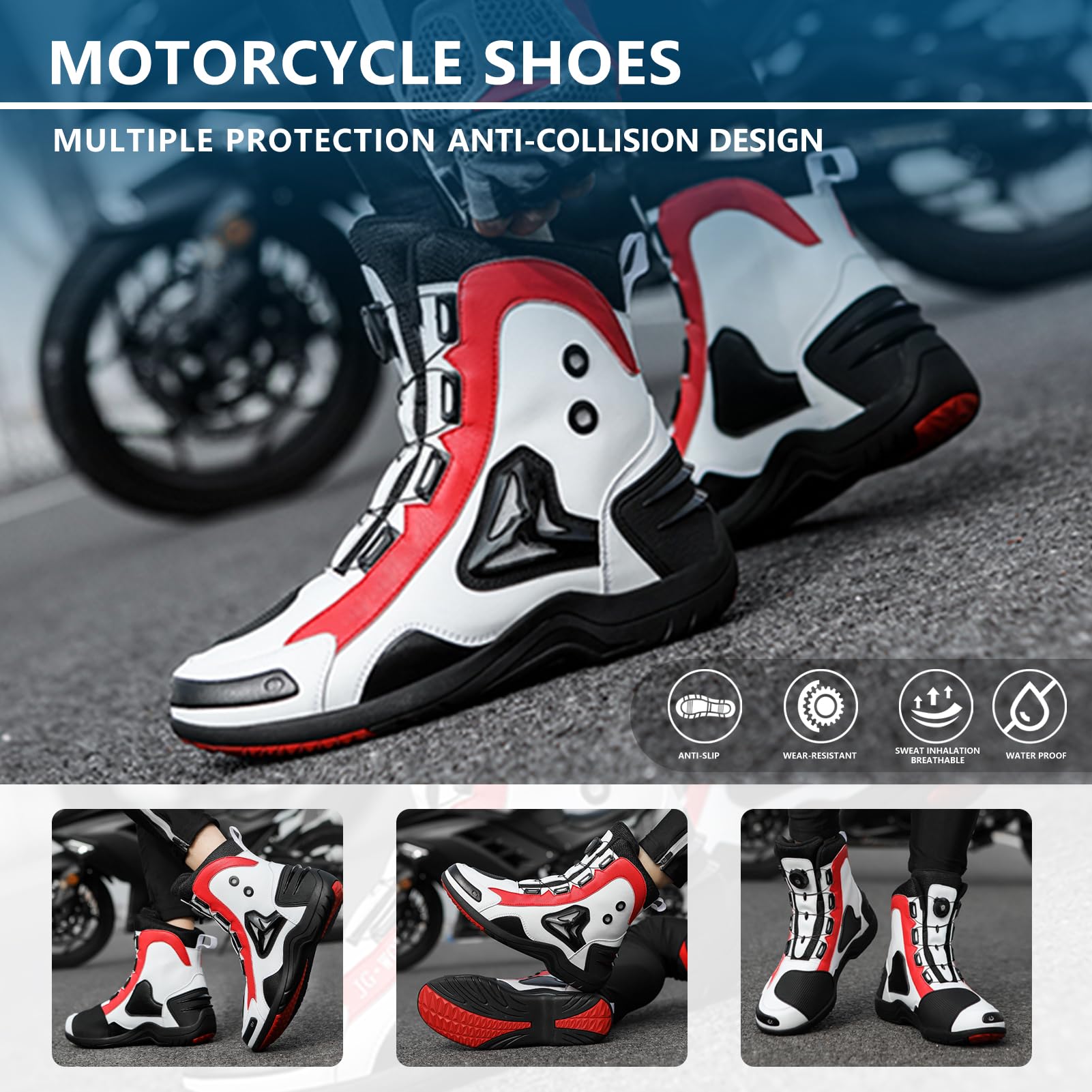 Moto Zapatos de Moto para Hombre Zapatos de Calle Reforzados Protección contra Golpes de Moto Suela Antideslizante Botas Deportivas cómodas para Carreras y Turismo