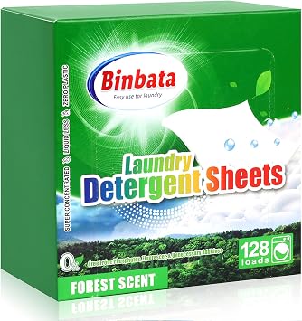Binbata Laundry Detergent Sheets Up to 128 Loads, Plastic Free Eco-Friendly