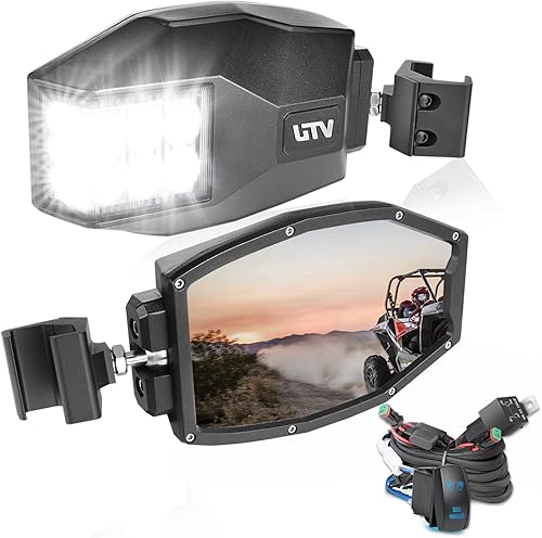 Espejos de visión lateral UTV, espejos laterales Lumimotor Ranger de aluminio con luces LED compatibles con Polaris Ranger General, Can Am Defender