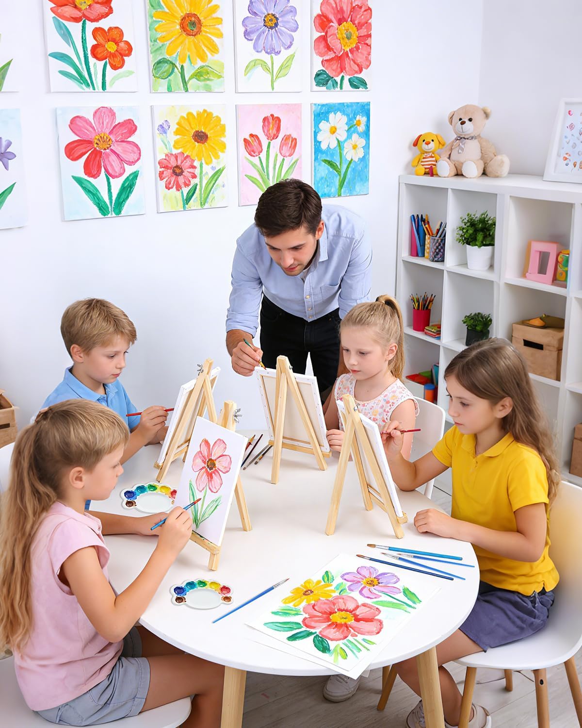 10 Pack Painting Supplies Kit, Acrylic Paint Set with Canvas Boards, Easels, Brushes & Paint Trays, Sip and Paint Art Kit for Party, Craft Class and Group Painting Sets