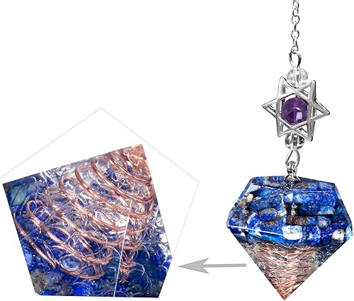 Miniatura 5 de Rockcloud Péndulo de piedra para meditación de división de radiestesia, reiki, curación, equilibrio de energía con atrapasueños, lapislázuli