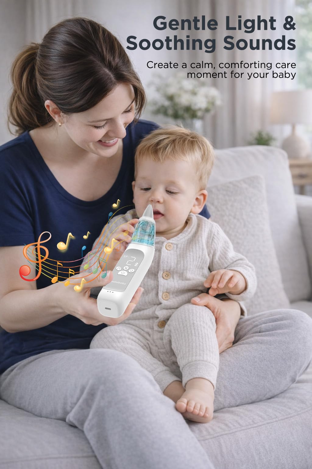 Koalababy Aspiratore nasale automatico del bambino, ventosa per naso elettrico, aspirazione del naso per bambino, ricaricabile, con musica e luce, grigio
