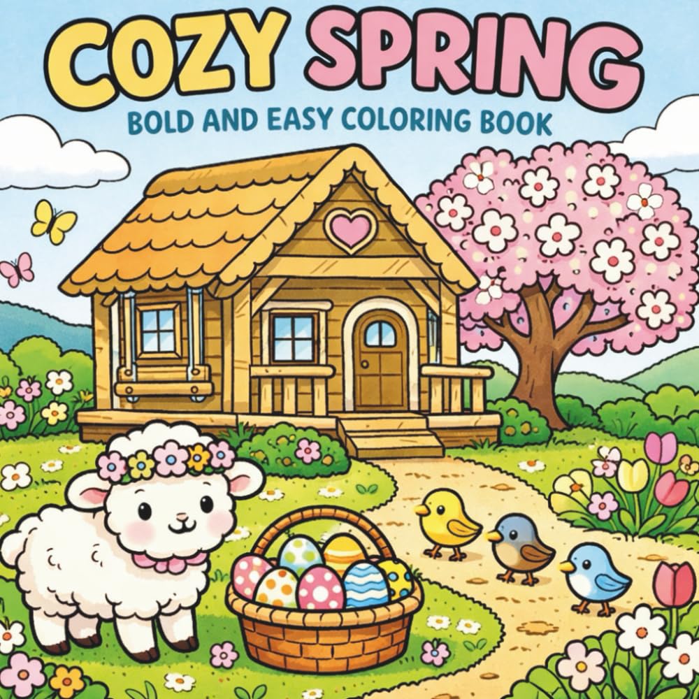 Cozy Spring Coloring Book: 40 Bold & Easy Pages for Relaxing, Stress-Free Coloring
