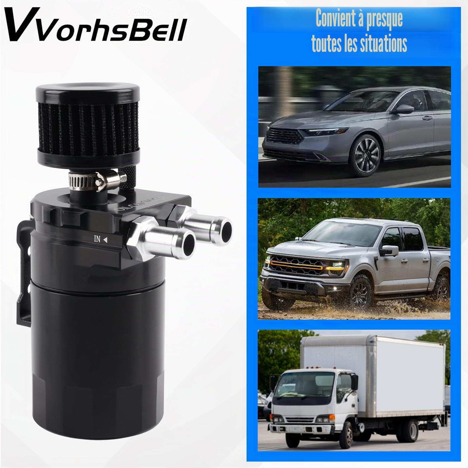 Récupérateur d'huile universel, 300 ml en aluminium, réservoir séparateur d'huile avec filtre pour systèmes PCV non montés (noir)
