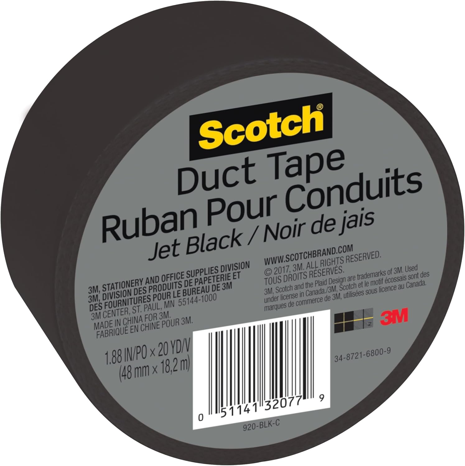 Scotch Duct Tape 1.88 in x 20 yd, Craft and Project Tape, Jet Black, 6-Pack