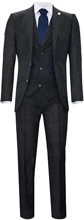 Mens Classic 3 Piece Grey Herringbone Peaky Blinders Tweed Suit