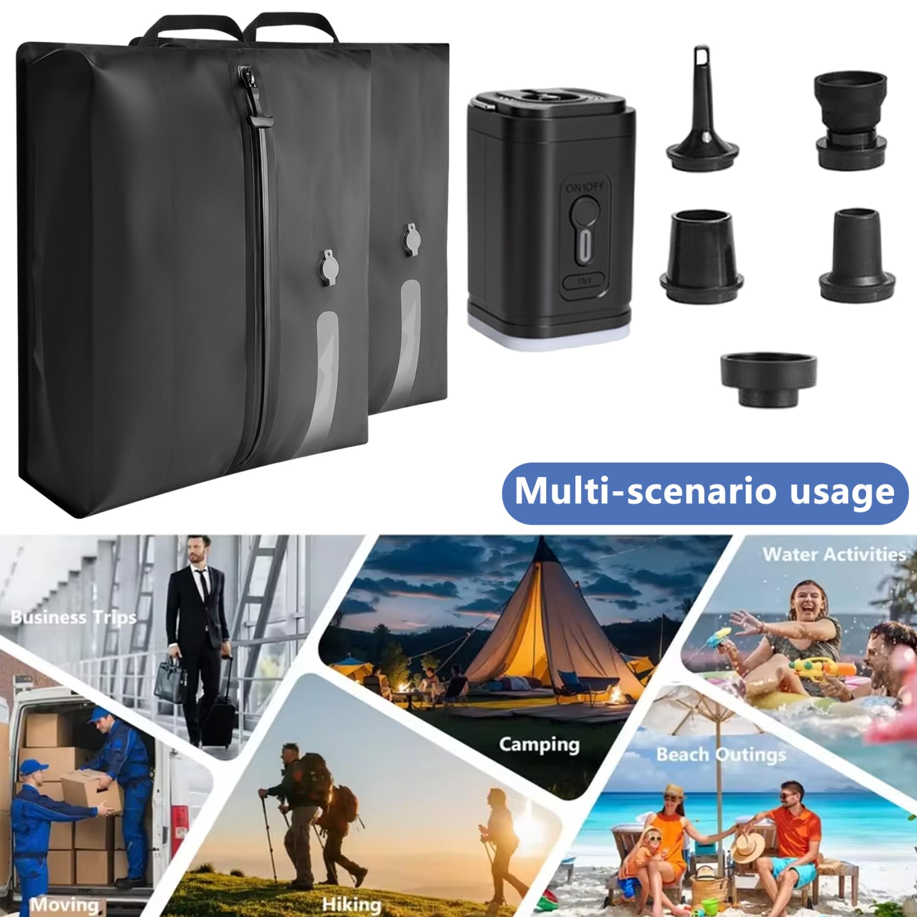 Sacchetti sottovuoto da viaggio con pompa, confezione da 2, 17 litri | Tessuto impermeabile e resistente agli strappi, consente di risparmiare spazio nel bagaglio, ottimo per i viaggi
