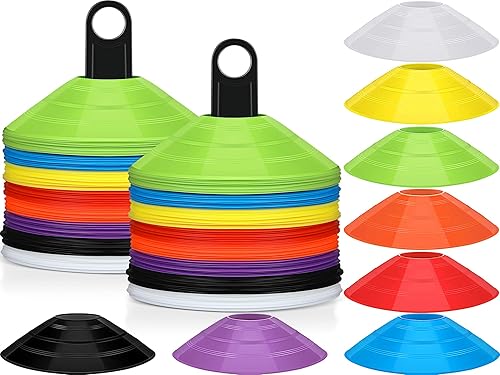 80 conos de fútbol para ejercicios con 2 soportes, conos de disco multicolor, conos deportivos multicolores, equipo de entrenamiento de agilidad,
