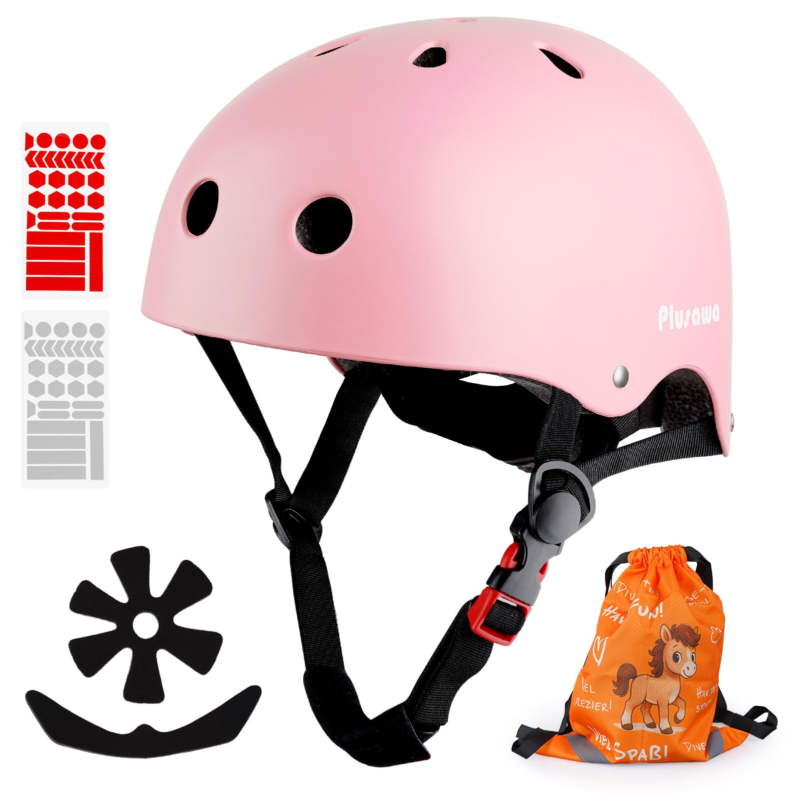 Plusawa Kids Bike Helmet, Adjustable Toddler Helmet for 2-15 Years Old, Boys Girls Multi-Sport Kids Helmet for Cycling, Skateboarding, Scooter, Skating 48-58CM (Pink, S (52-55cm))