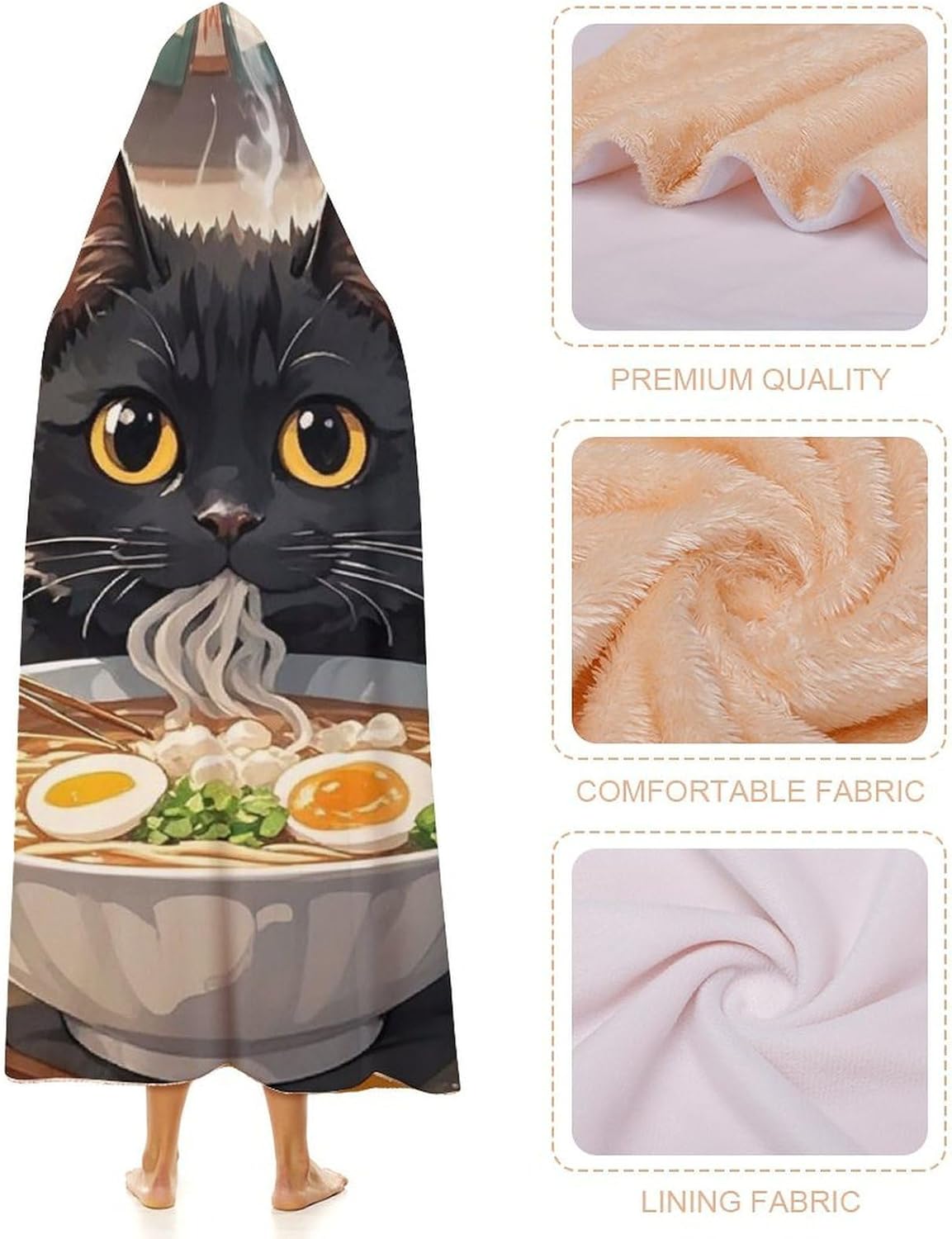 Interesting Black Cat Wearable Hooded Blanket, Ultra Soft Arctic Velvet Cape Cloak Unisex - Cozy Wearable Blanket