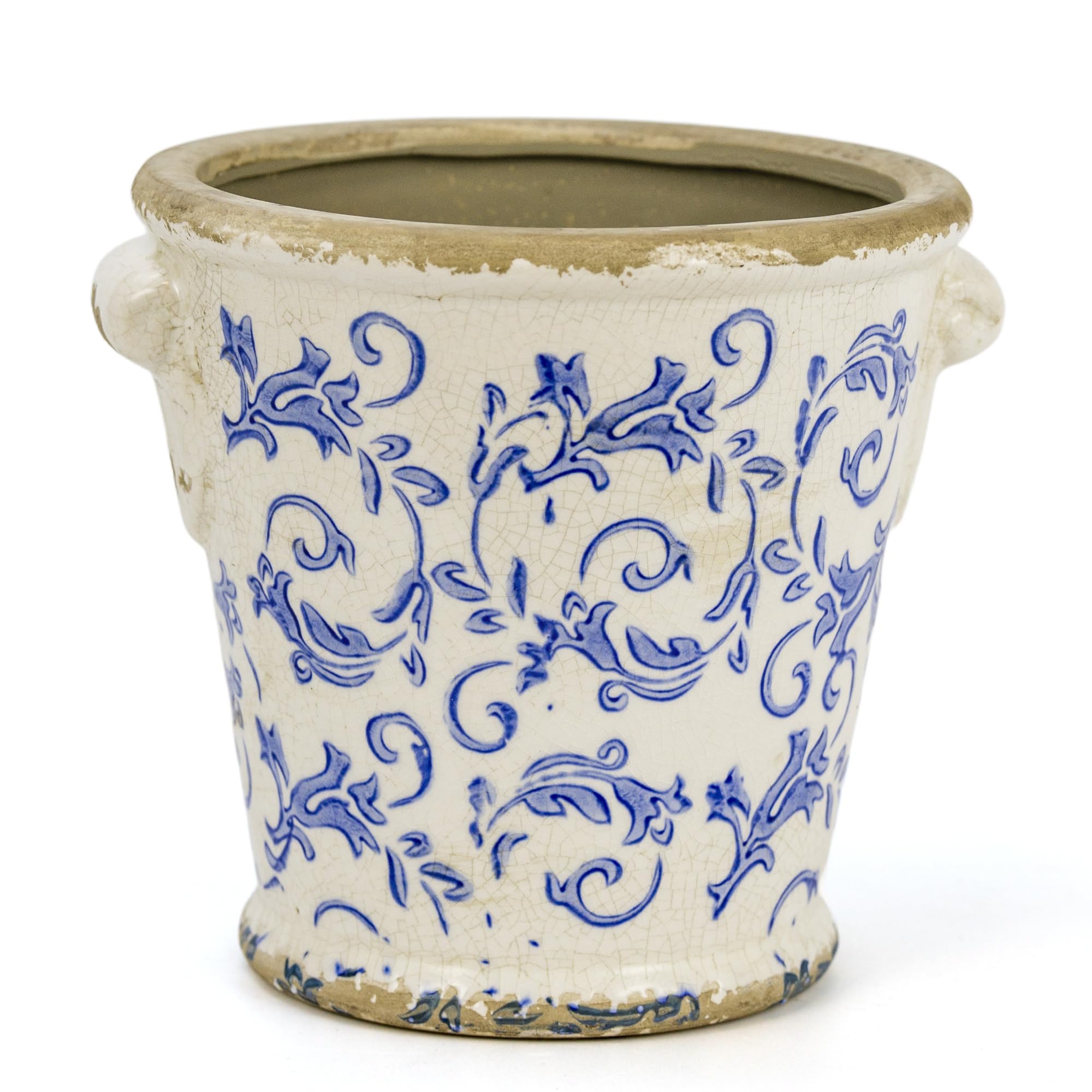 Dosayes Vintage Ceramic Flower Pot with Drainage Holes and Handle,Ice Crack Country Rustic Planters for Indoor Outdoor,Tuscan Decor,Home and Garden