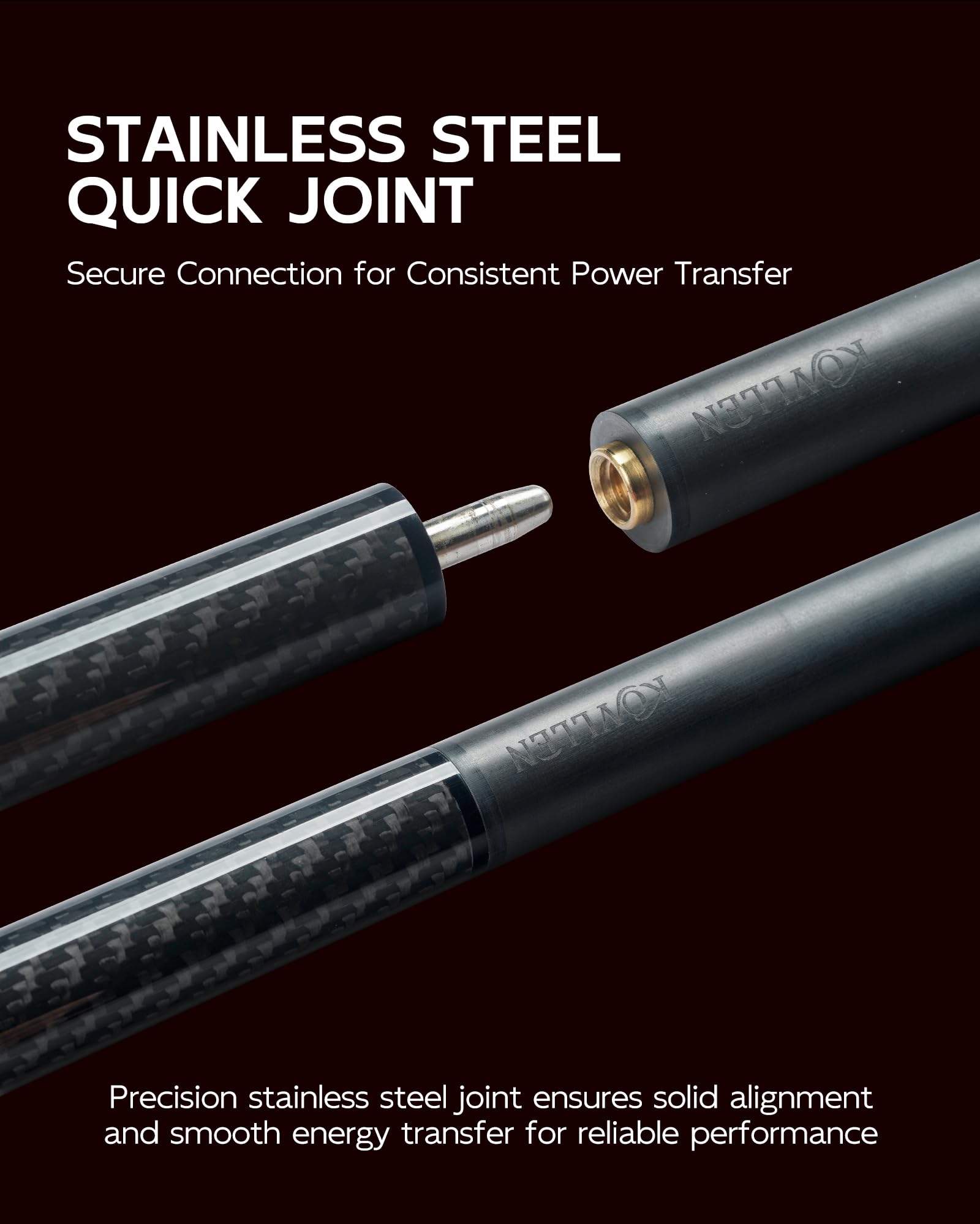 KONLLEN Queue de Billard en Fibre de Carbone avec Pointe de 12,9 mm (KL-HH, Seulement 1/2 Fendue/Autre Queue de Billard)