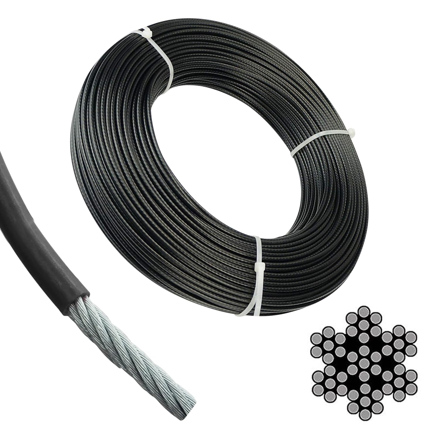 FITRXX PU Coated Cable Inside Steel, Gym Machine Wire Rope (Black, 6MM 5METER WIRE)-picture-11