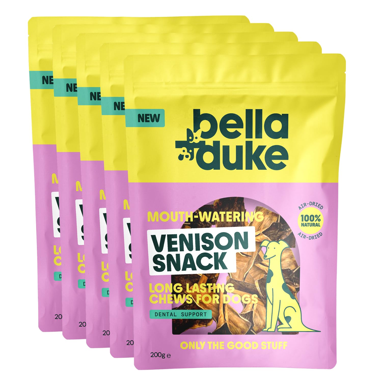 Bella+Duke Venison Snack for Dogs 5 Pack - Natural Alternative to Dental Sticks & Raw Hide - Long Lasting Chew for Cleaner Teeth & Prevents Plaque - Grain-free, High Protein and Hypoallergenic