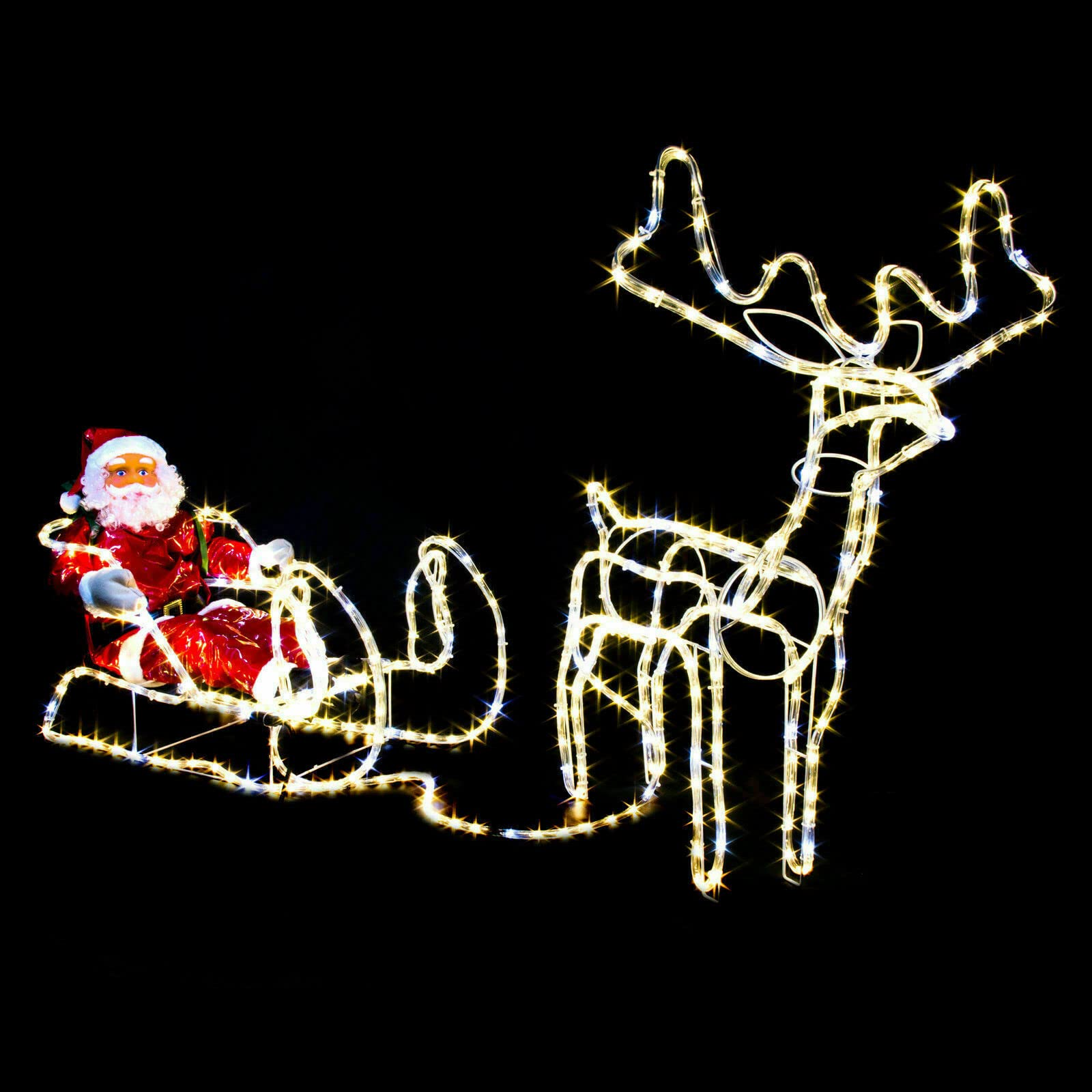 XXXL LED Magic Rentier+Schlitten+XL WEIHNACHTSMANN~210cm lang~432 LED`s warmweiss (Davon kaltweisse 72 Flash-Blinkeffekt!) Premium Set~IP44