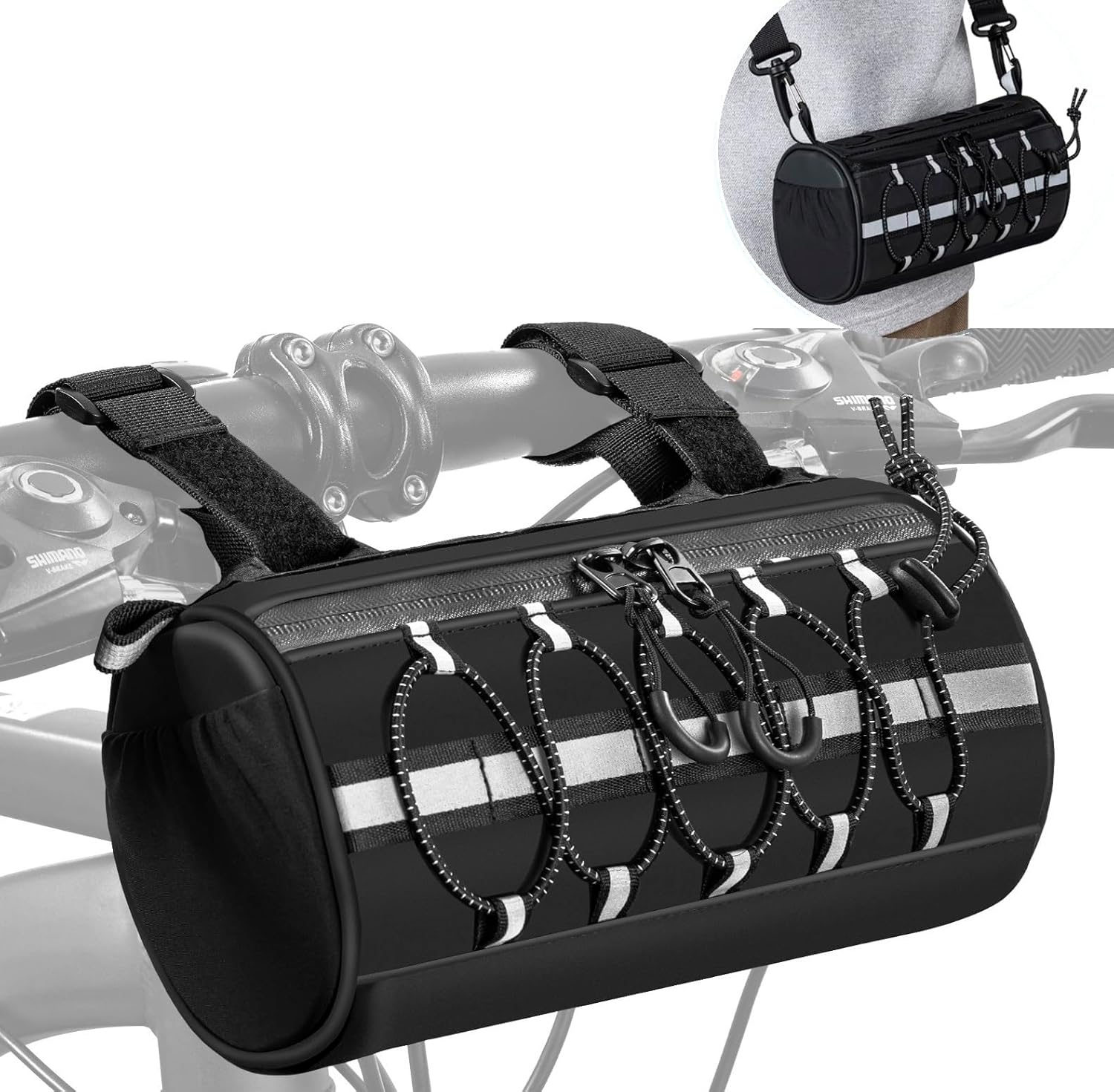 GMAK 2 in 1 Bike Handlebar Bag, Bike/Bicycle Front Bags with Reflective Area & Shoulder Straps, Small Bicycle Handle Bar Bag Cycling Pouch Pack Bike Accessories for Road Mountain Bike Cycling Travel