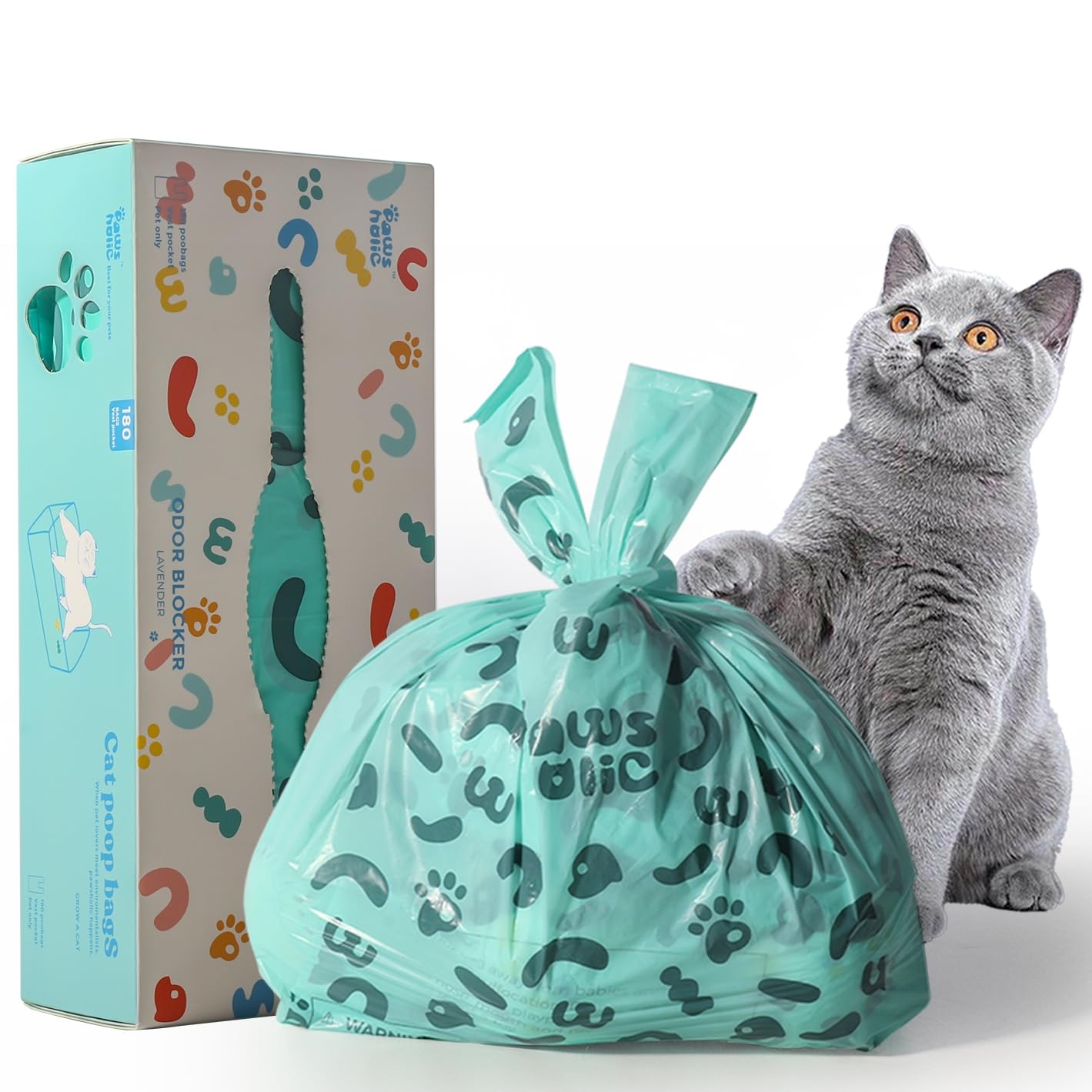 Cat Litter Bags and Dog Poop Bags with Handle, 180 Counts, Cornstarch Based Extra-Thick&100% Leak Proof,Pet Waste Bag for Kitty and Doggie (Lavender Scented)