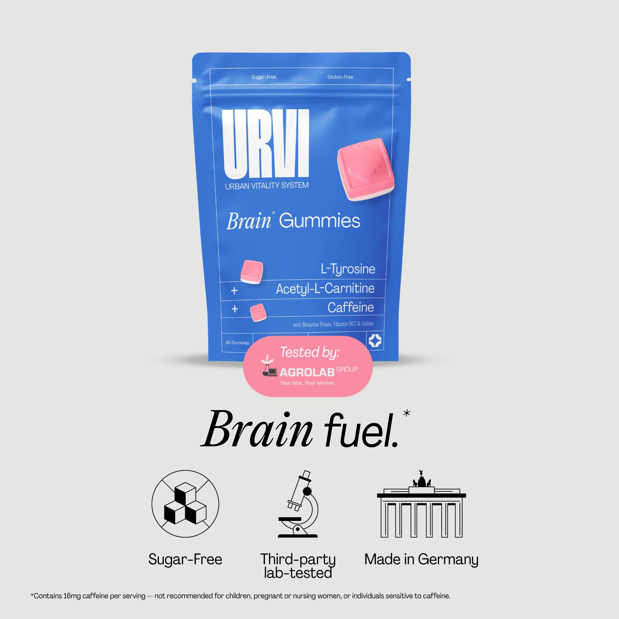 URVI® Focus, Memory & Energy Gummies with Vitamin B12, L-Methylfolate, L-Tyrosine 500 mg, Acetyl-L-Carnitine & 16 mg Caffeine - Sugar-Free, Strawberry, 60 Chewy Gummies — Amazon image 12