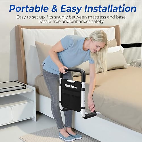 Miniatura 7 de Rieles de cama para adultos mayores, bastón de cama ajustable aprobado por ASTM con mango ergonómico antideslizante y bolsillo de almacenamiento,