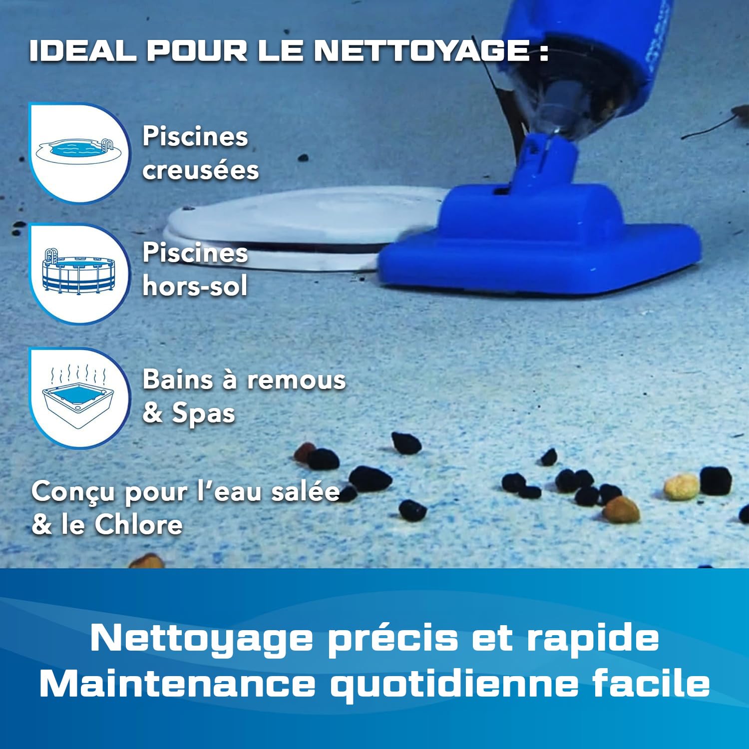 Water Tech POOL BLASTER Catfish aspirateur rechargeable à batterie pour piscine et spa, aspirateur à main avec largeur de tête d'aspiration 19cm