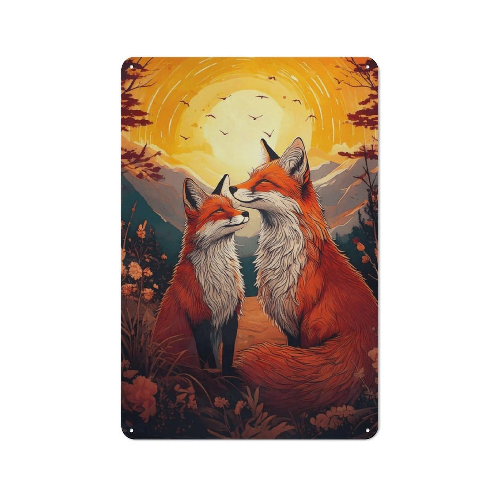 Junmoney Style-19 Foxes In Sunset Romance Retro Tin Sign 30X20cm For Living Room Wall, For Home Interiors, Feature Walls And Decorative Displays