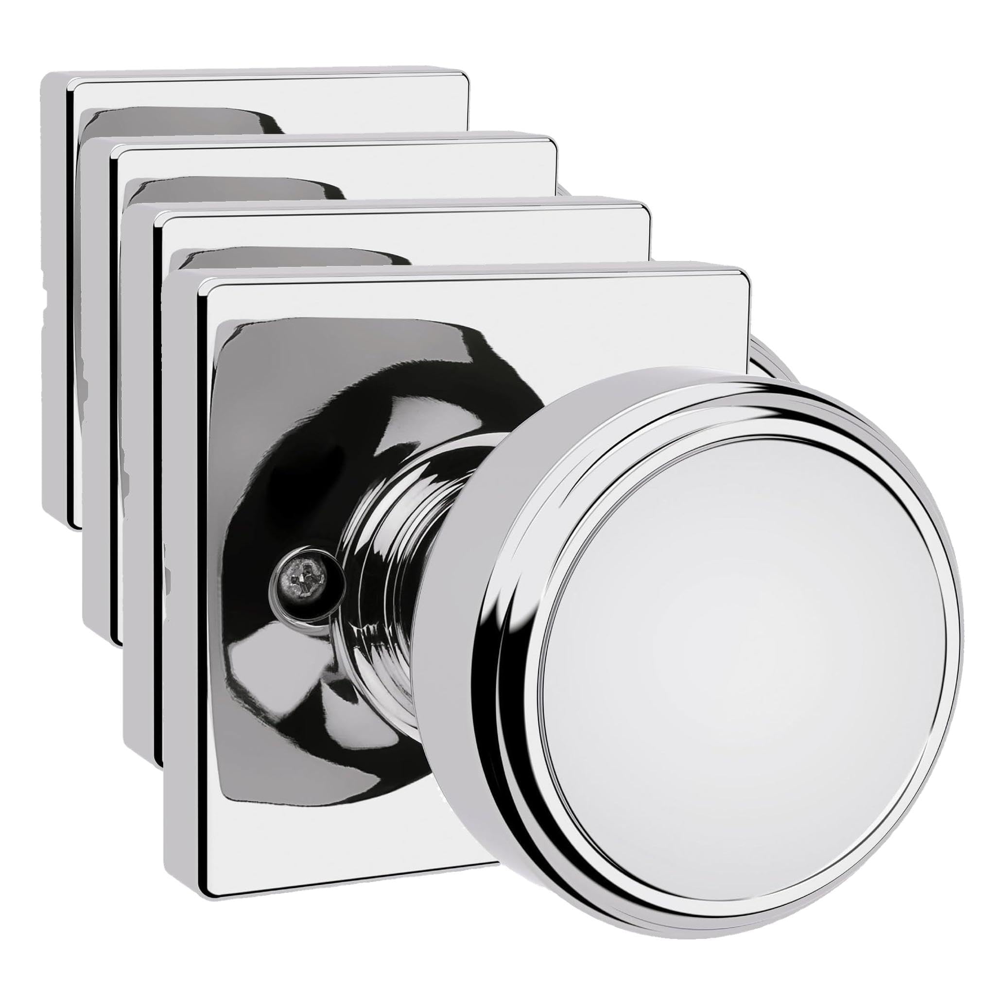 Kwikset Maven Dummy Door Knob, Single Sided Handle for Closets, French Double Doors, and Pantry, Polished Chrome Non-Turning Square Interior Push/Pull Door Knob, with Microban Protection (Pack of 4)