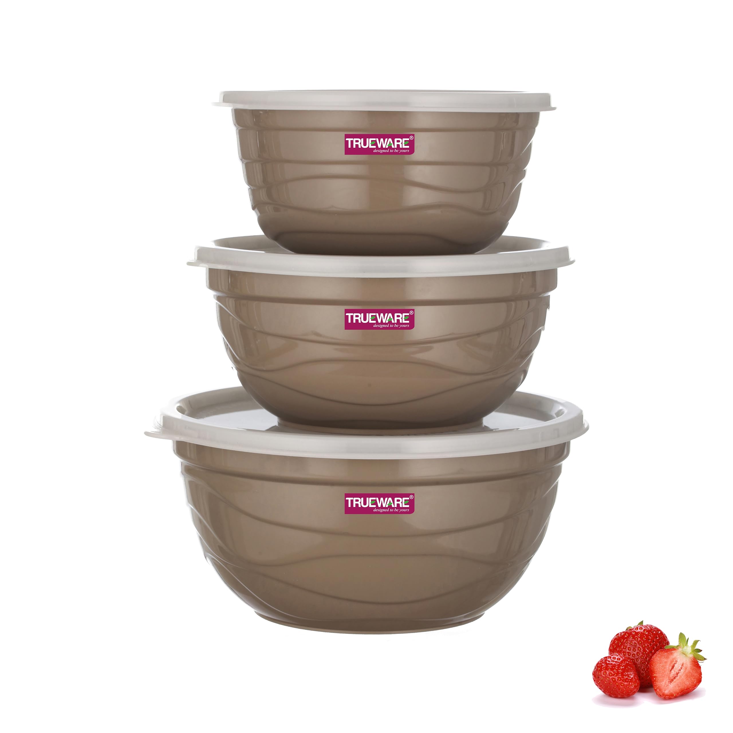 Trueware Microwave Safe Bowl |1 Year Warranty | Bowl Sets, Bowl, Serving Bowl with lid |1000,1400,2200 ml | Florra Stainless Steel Serving Bowls, Microwave Bowl | Mixing Bowl Set of 3 with Lid- Brown (B0CHYQSRF4) Amazon Price History, Amazon Price Tracker