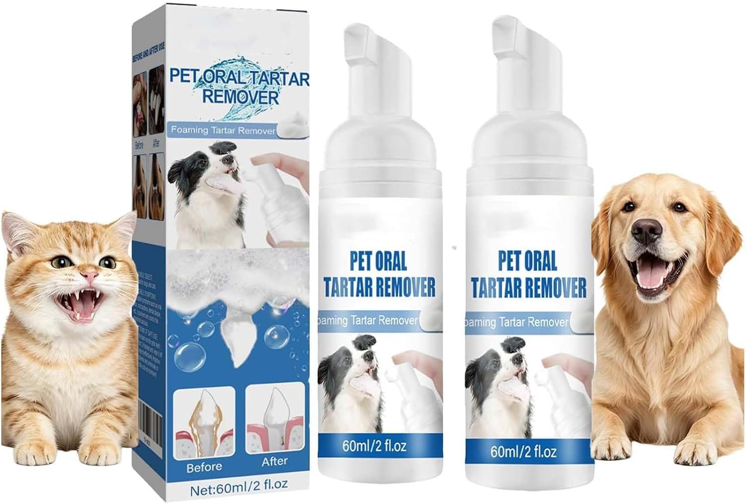 2026 New Pet Dental Tartar Remover, Oral Spray for Dogs Teeth Cleaning, Pet Dental Foaming Care Spray, Dog Breath Freshener, Support Healthy Gums, Reduce Tartar for Cats and Dogs (2pcs, 13cm)
