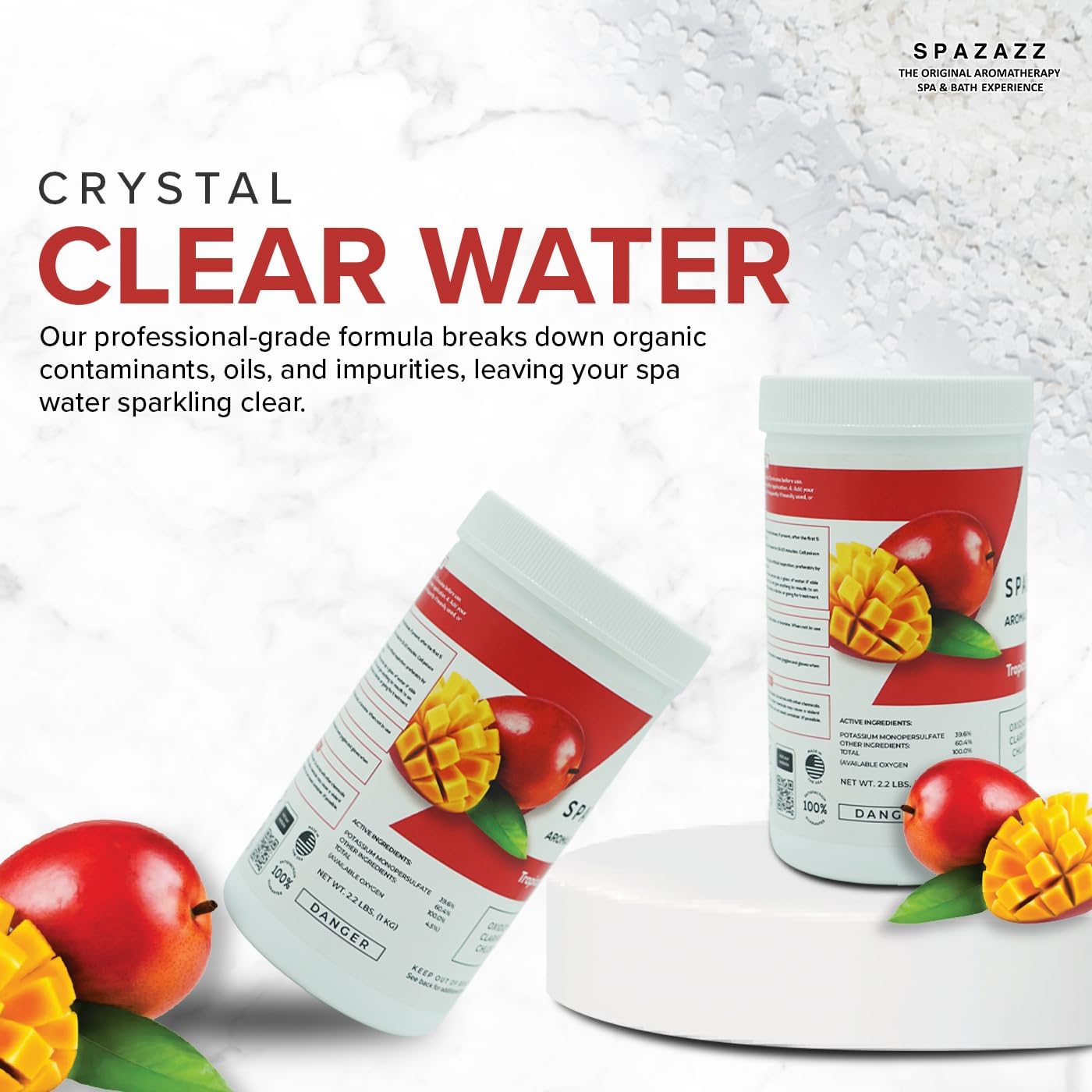 Spazazz Aroma Scented Non Chlorine Spa Shock for Hot Tubs Chlorine Free Oxidizer Treatment. Water Clarifier with Potassium Monopersulfate - Professional Grade- Tropical Paradise 2.2lb