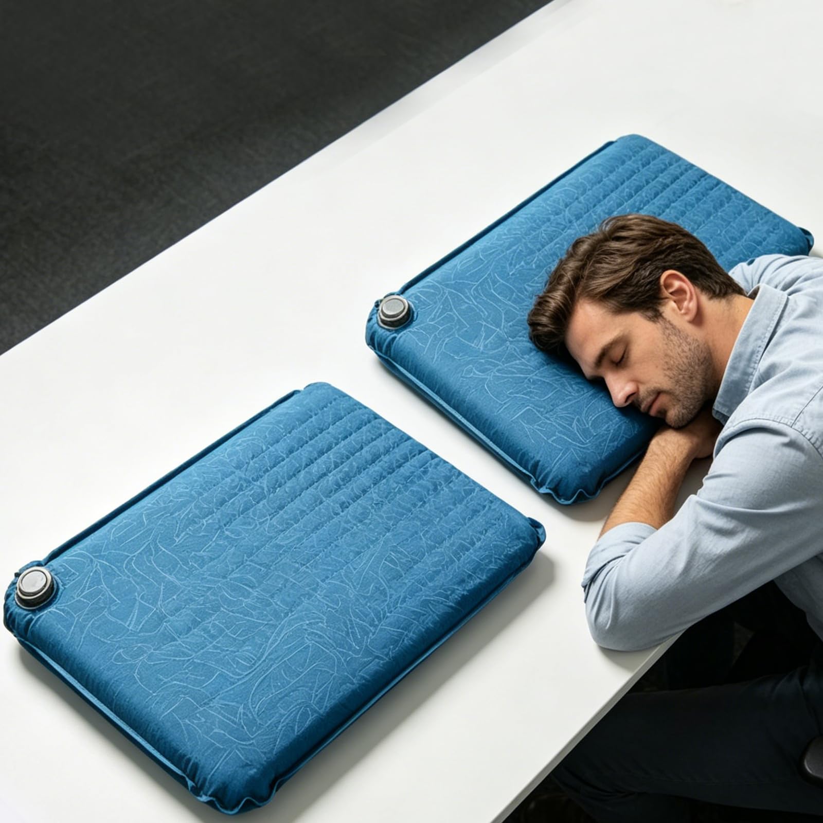 Cuscino da campeggio autogonfiante, colore blu navy, pieghevole