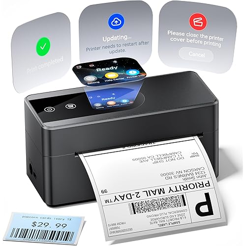 Thermal Printer with Touchscreen – Upgraded Bluetooth 4x6 Thermal Label Printer for Small Businesses & Shipping Packages, Compatible with Phone, PC and Tablet, Widely Used for Amazon, Shopify, Etsy
